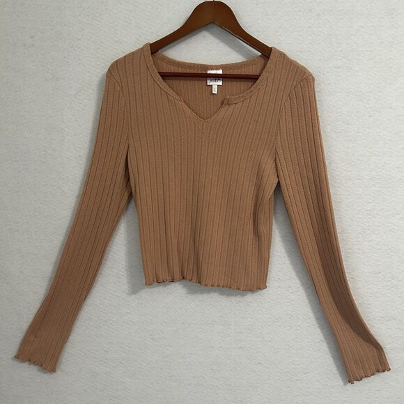 Belle du Jour Crop Top Women L Taupe Stretch Lettuce Edge Boho Feminine Casual - Picture 11 of 12